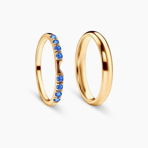 Obrączki The Journey: złote, niebieski szafir, półokrągłe, 2 mm i 3 mm